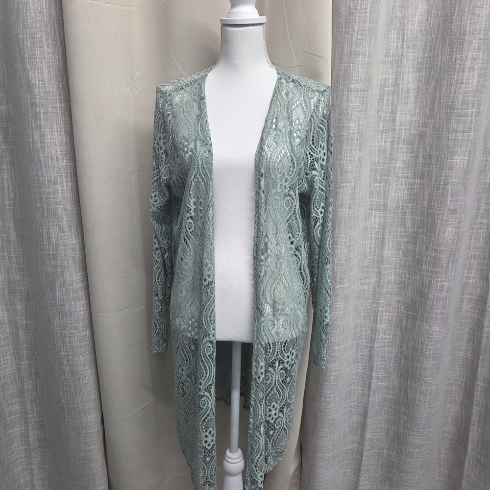 Open-Front Lace Cardigan in Sage Green